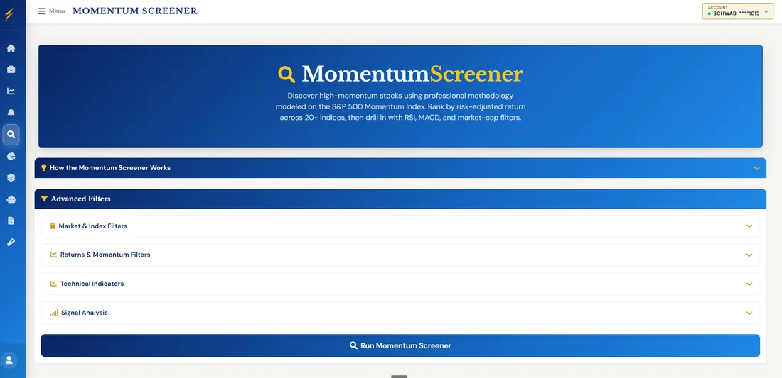 SignalStrike Momentum Screener — screen 3,000+ stocks daily across 20+ indices